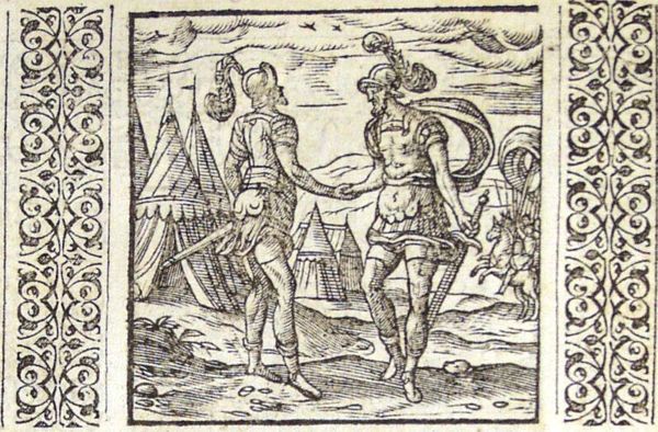 Roman soldiers shaking hands
