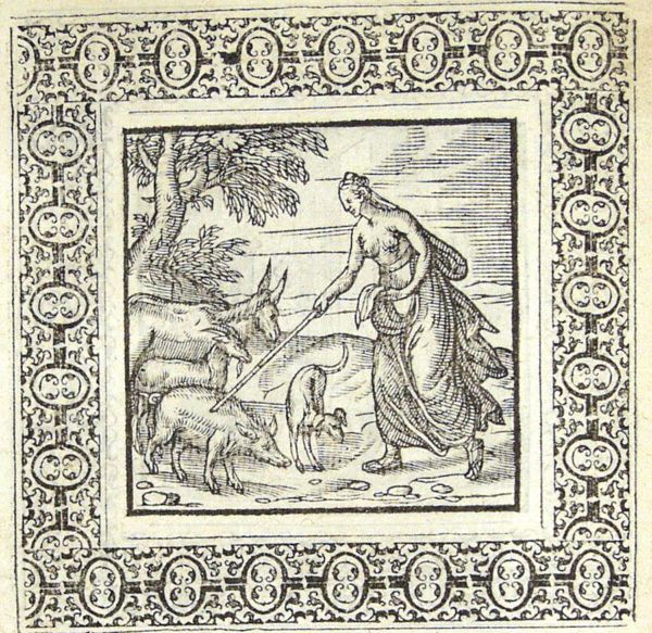 The sorceress Circe amidst Ulysses' men which she has changed into animals