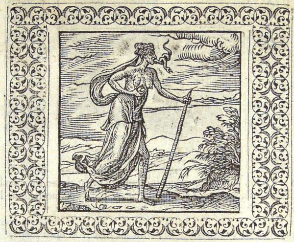 An old woman with a snake escaping from her mouth