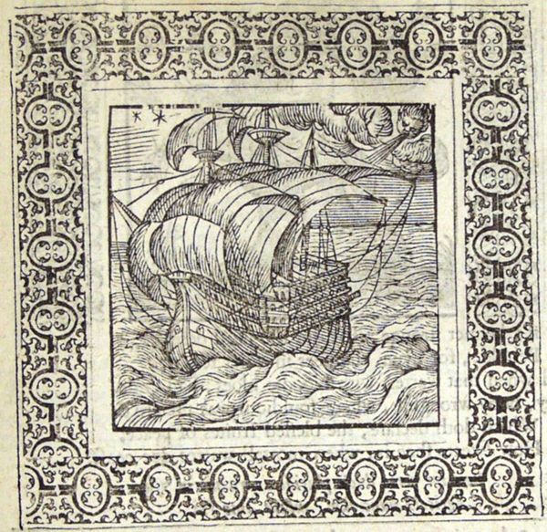 A sailing-ship in a storm on a rough sea