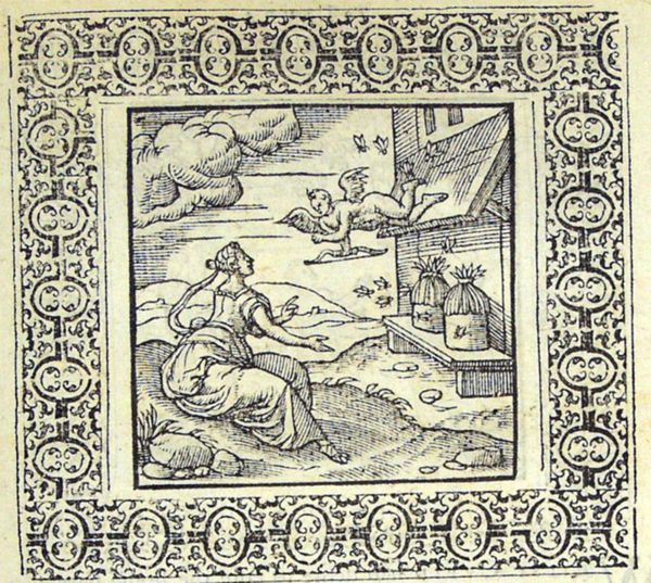 Pursued by bees, Cupid flees to his mother Venus