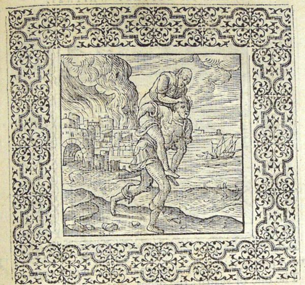 Aeneas carrying his father Anchises from burning Troy