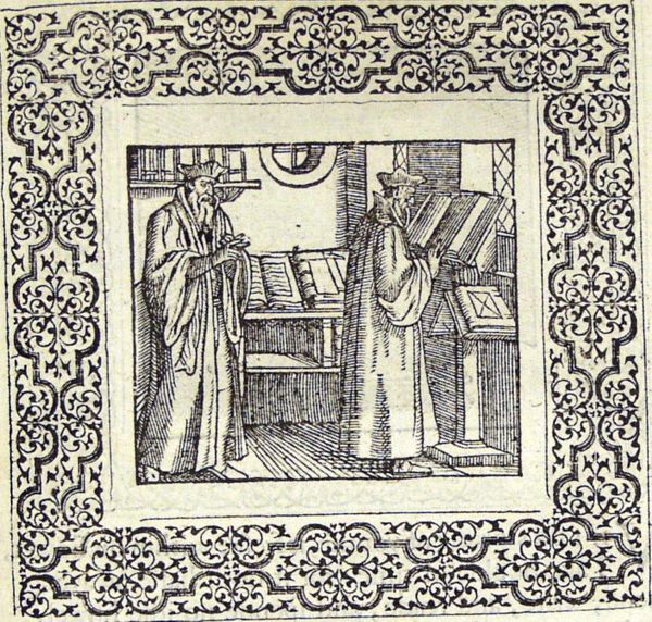 One man counting off his arguments on his fingers, one man reading