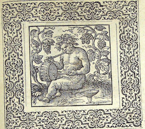 Bacchus playing a flute and a drum