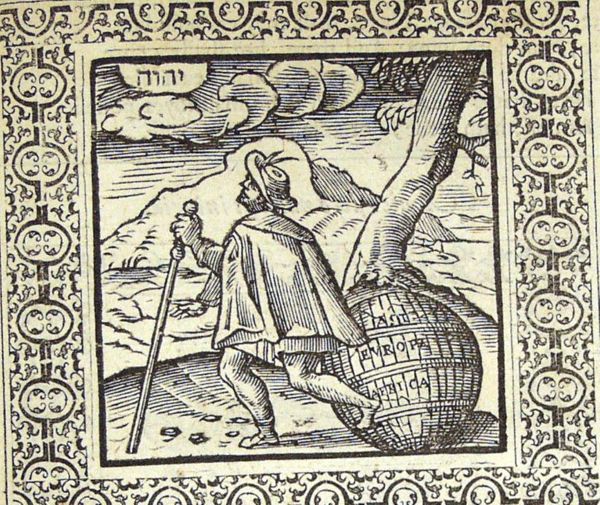 A man leaves the world behind and fixes his gaze on God, symbolized by a tetragram