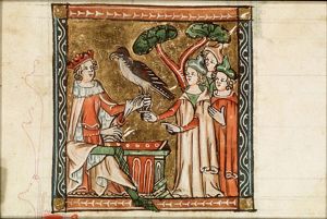 Ptolemy with a falcon