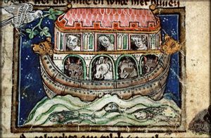 The dove returns with an olive-branch to Noah in the Ark