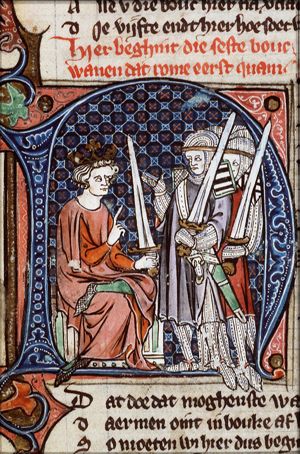 Julius Caesar enthroned, with soldiers