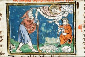 The annunciation of the birth of Mary to Joachim by an angel