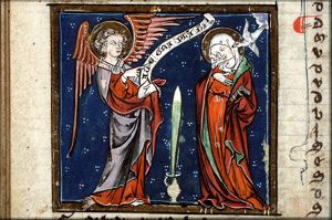 The Annunciation: Gabriel announces Christ's birth to Mary