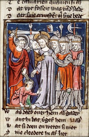 The arrest of Christ: the kiss of Judas; the ear of Malchus cut off by St. Peter
