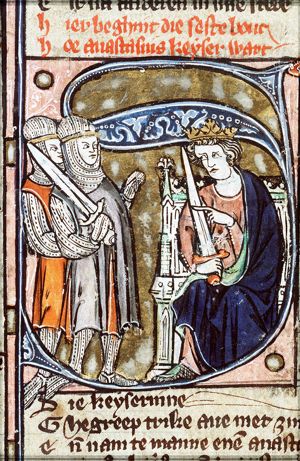 The Emperor Anastasius I enthroned, with soldiers