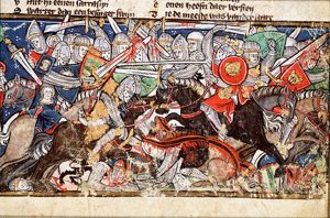 The battle of Roncevaux: Roland and his men chase the Saracens