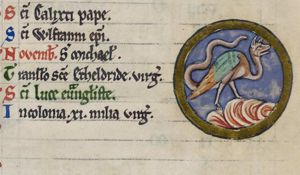 Scorpio: a phantasy scorpion with very long tail, two legs, bird-like body with wings.
