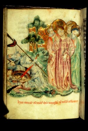 Christ makes himself known; the soldiers fall to the ground
