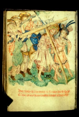 Carrying of the cross, with Simon the Cyrenian helping Christ