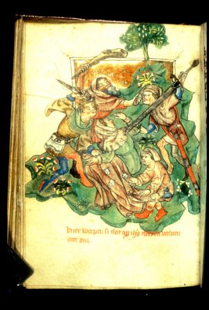 Soldiers throwing dice and fighting for the seamless garment