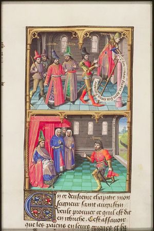 The theft of the Palladium: Diomedes and Ulysses discussing; statue of Minerva being removed (1st of 2)