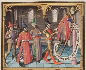 The theft of the Palladium: Diomedes and Ulysses discussing; statue of Minerva being removed (1st of 2)