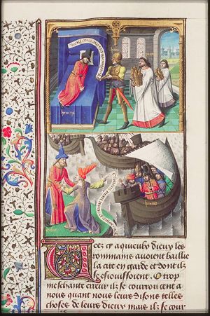Panthus, the priest of Apollo, and his grandson, both carrying the Penates, appear to Aeneas in a dream (1st of 2)