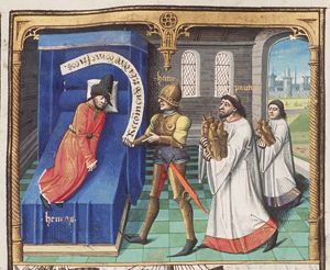 Panthus, the priest of Apollo, and his grandson, both carrying the Penates, appear to Aeneas in a dream (1st of 2)