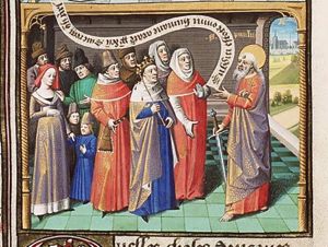 St. Paul addresses a group, teaching how ruler and subject, husband and wife, parents and children, master and servant should live (2nd of 2)