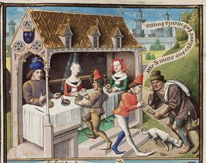 Dives is feasting, while poor Lazarus is starving at the gate (1st of 2)
