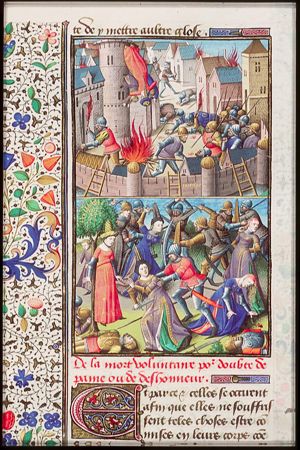 Destruction of Carthage; suicide of Hasdrubal's wife with her two children (background) (1st of 2)