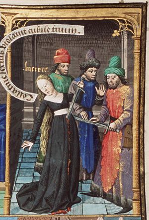 Lucretia committing suicide by stabbing herself with a sword