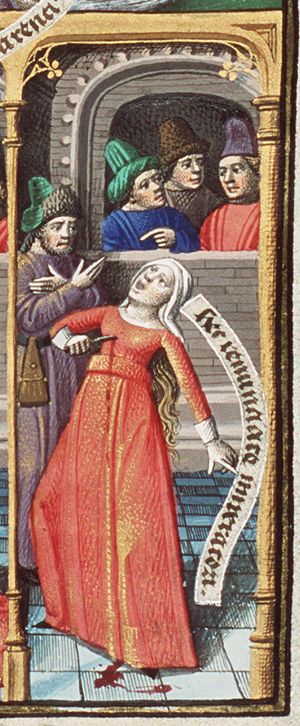 Suicide of Sempronia after consulting her husband; Maxentius' servants (4th of 4)
