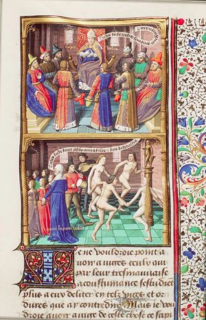 Scipio Nasica, dressed as a bishop, rejects the plan to build a theatre in Rome (1st of 2)
