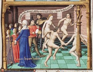 Naked men and women dance before an idol, the mother of Scipio Nasica pushes her children away in disapproval (2nd of 2)
