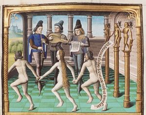 Naked men and women dancing before idols (1st of 2)