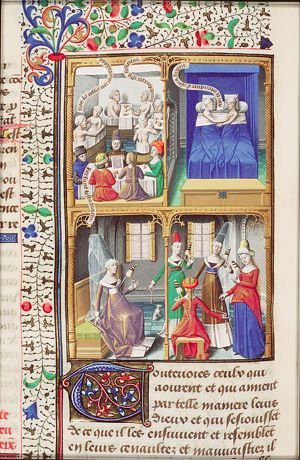 Pagan customs: men and women at a meal and in bath; brothel-scene (Viciousness) (1st of 2)