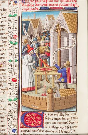 Sulla sees a crown in the entrails of the sacrificial animal and receives a servant of Lucius Pontius with a message from Bellona