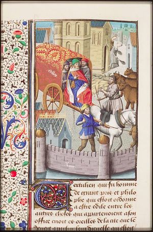 City councillors in a cart meeting a peasant in Rome