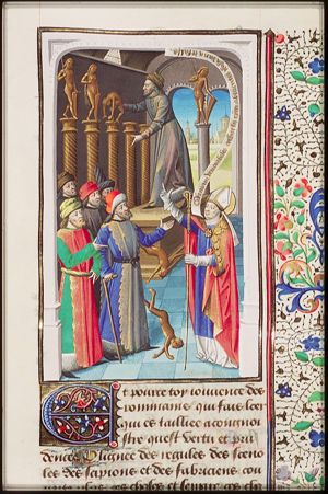 St. Augustine teaching the Romans the Christian belief; destruction of the pagan idols