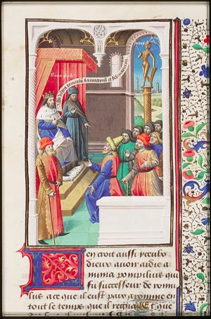Numa Pompilius installs the feasts of January and February before the statue of Janus
