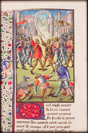 The Horatii and the Curiatii volunteer for Rome and for Alba Longa, to meet in a battle; two Horatii being killed, the surviving brother defeats the three Curiatii one by one