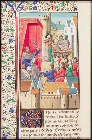Jupiter is praised for extending the Roman empire, but if the whole world is part of God (Jupiter), then so is lasciviousness (man and woman kissing, couple and man at a table)