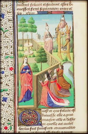 Happiness in an Hortus Conclusus; Fortune turning her wheel (background)