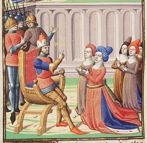 Volumnia and other women before Coriolanus and his Volsci soldiers, asking him to not make war against Rome (2nd of 2)