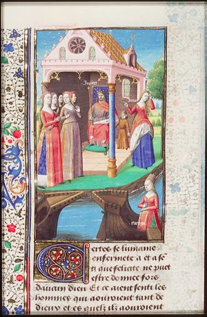 Europe; women loved by Jupiter standing before him and Ganymedes; Juno points at them accusingly