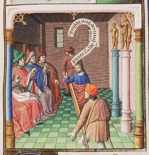 Titus Latinius, delivering the message of the gods about the Ludi Romani to the Senate, is miraculously cured of his sickness (3rd of 3)