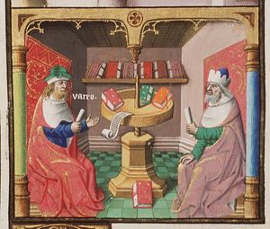 Cicero and Marcus Varro engaged in discussion (2nd of 2)