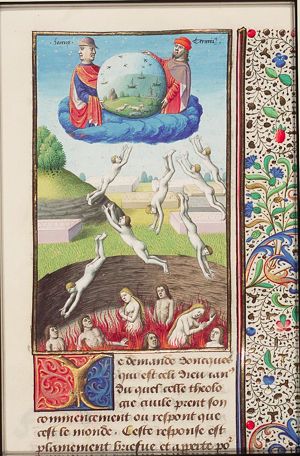 Souls ascending to Janus and Terminus, who are holding the world; souls descending to hell