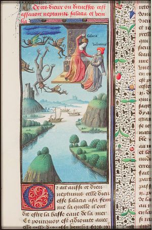 River and sea landscape; Salacia (goddess of the lower depths of the sea) threatening Neptune (inscribed 'Vulcanus'); devils