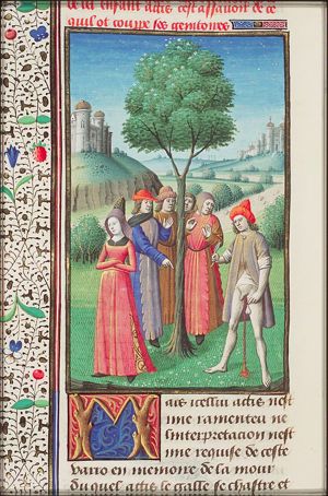 Attis, unable to respond to Agdistis' love, is driven to madness and emasculates himself