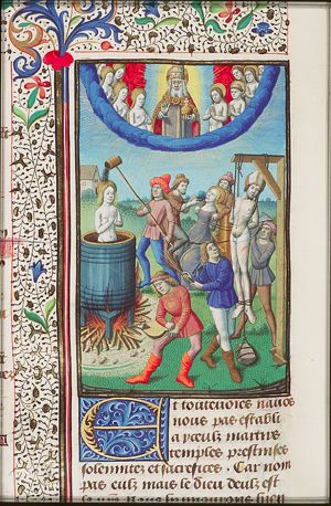 Christian cult of martyrs: martyrs in heaven with God the Father and angels; martyrdom of St. John, St. Cyprian of Carthage and St. Apollonia