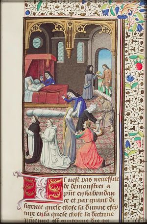The Acts of Mercy: sheltering strangers, burying the dead, visiting the sick, feeding the hungry, giving the thirsty to drink